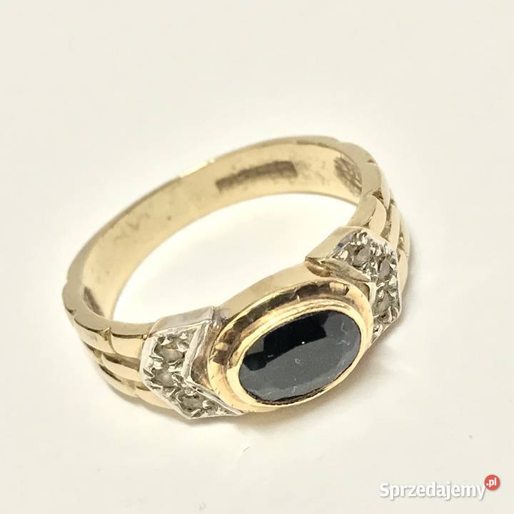 Złoty PIERŚCIONEK 14K cudny SZAFIR cyrkonie r 16 Warszawa