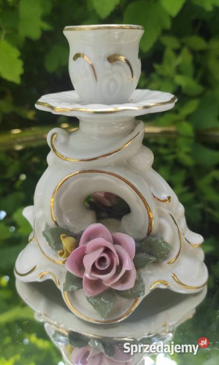 Drezdeński dekoracyjny świecznik porcelanowy Pabianice
