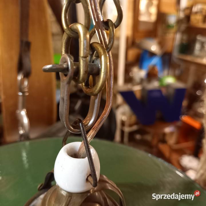 Francuska metalowa lampa emaliowana zielona