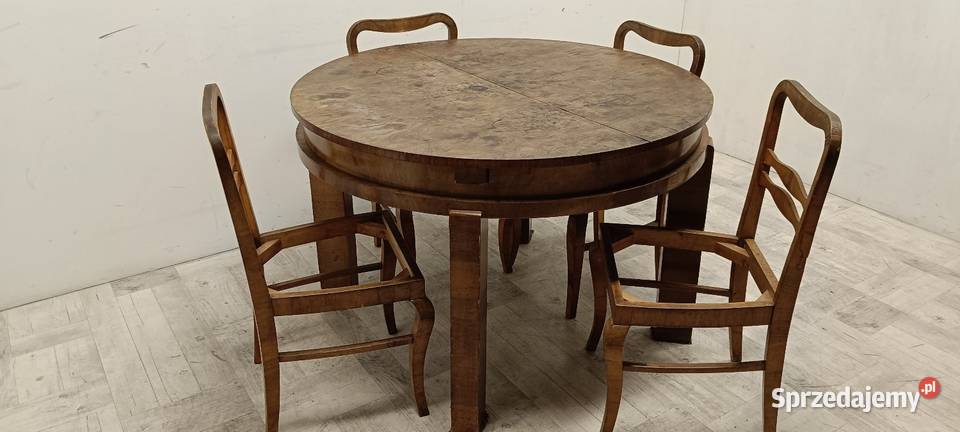 art deco stół fornir orzech okrągły rozkładany łódzkie Radomsko