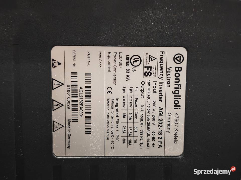 Falownik Bonfiglioli Agile 4kW 22kW 230V sprzedam