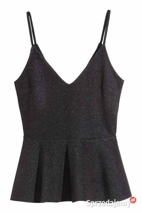Czarny top hm xs 34 błyszczący baskinka dekolt kujawsko-pomorskie Toruń