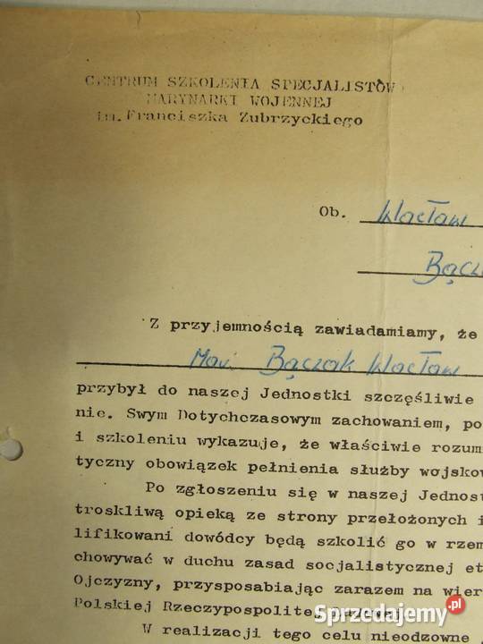 Stary List do rodziny Poborowego Marynarza Czeladź