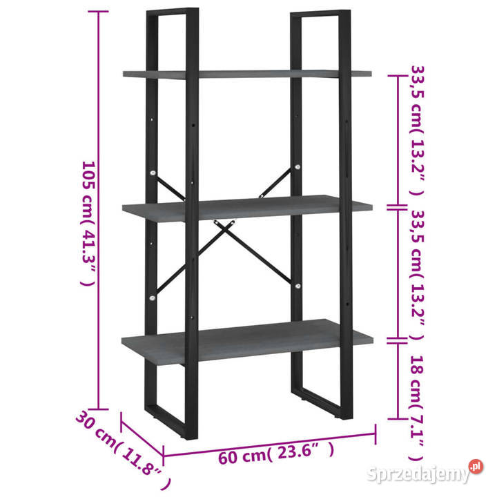 Regał szary 60x30x105 lite drewno sosnowe Warszawa