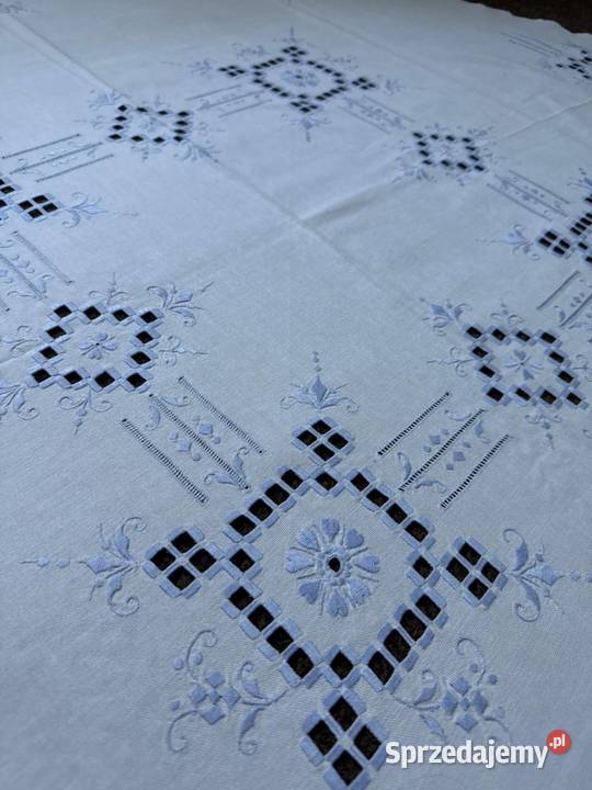 obrus okrągły haftowany rękodzieło biały Zabrze