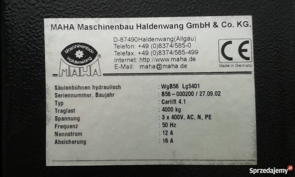 podnośnik czterokolumnowy MAHA 4 tony Narzędzia podkarpackie Krosno