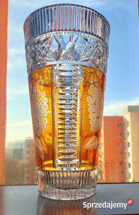 Piękny duży wazon kryształowy PRL Wrocław