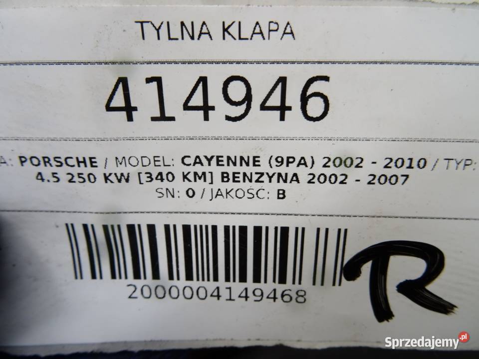 TYLNA KLAPA PORSCHE CAYENNE Kombi 0210 TYLNA