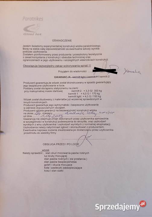 Trajka paralotniowa GimiLot Kermit 2 Rotax 447 Pozostałe Pozostałe Szafarnia