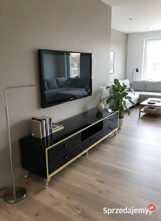 Szklana Komoda RTV 180 Czarna Lustrzana Złote wielkopolskie Kępno
