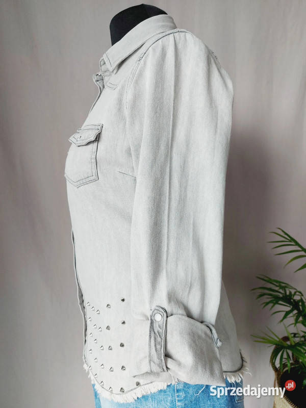 Szara koszula jeansowa bawełna wiskoza długi szary/srebrny Złoczew