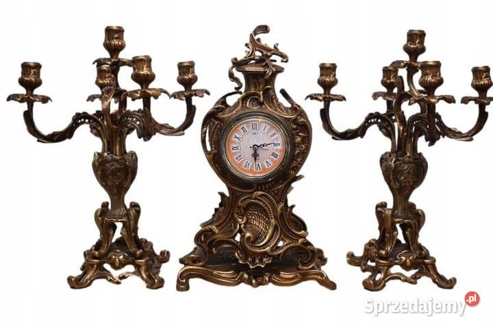 Zegar Kominkowy 2 Kandelabry Świeczniki Mosiądz Dekoracje i ozdoby Kraków