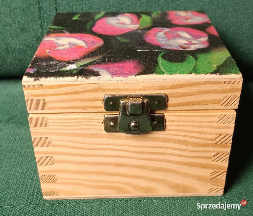 Drewniana szkatułka decoupage herbaciarka Zbylitowska Góra