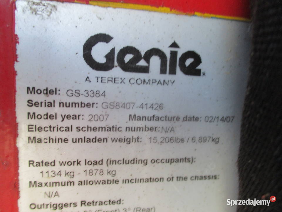 Podnośnik nożycowy zwyżka 12 m GENIE GS3384 4x4 Pleszew