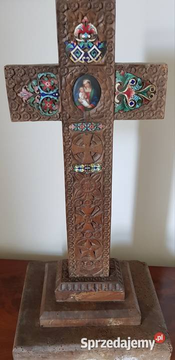 Krucyfiks madonna miniatura olej blacha XVIIIXIX warmińsko-mazurskie Orneta