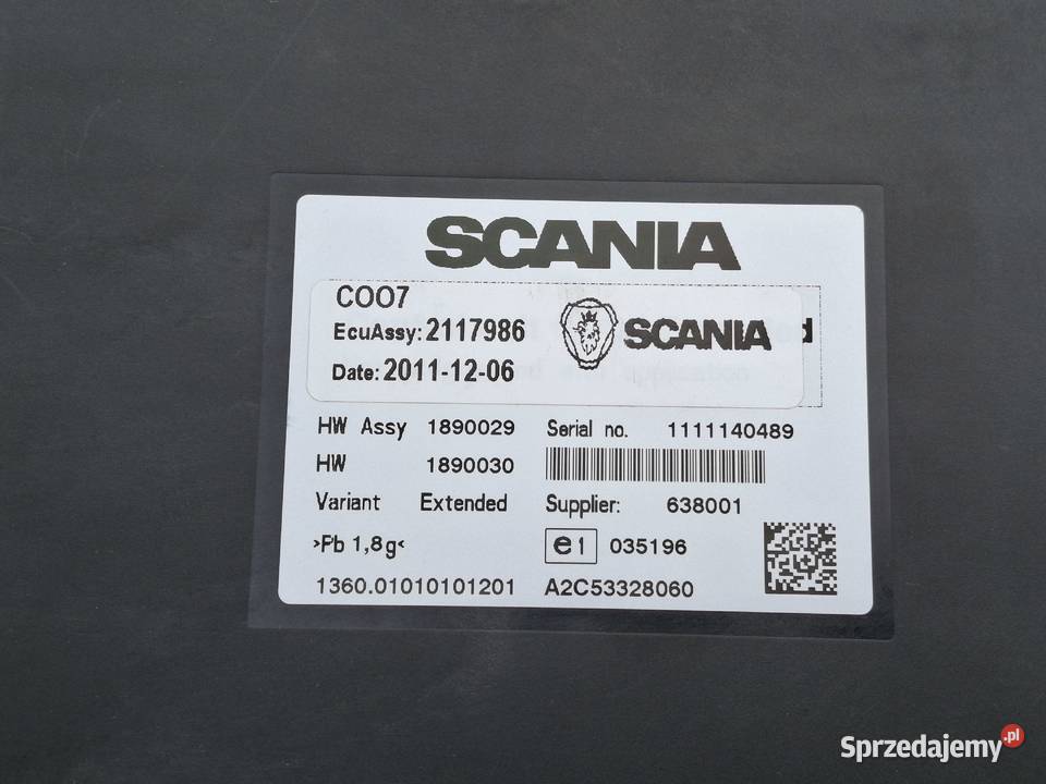 SCANIA MODUŁ STEROWNIK KASETA ECU ECM C00 C007 ciężarowe lubuskie Bieleń sprzedam