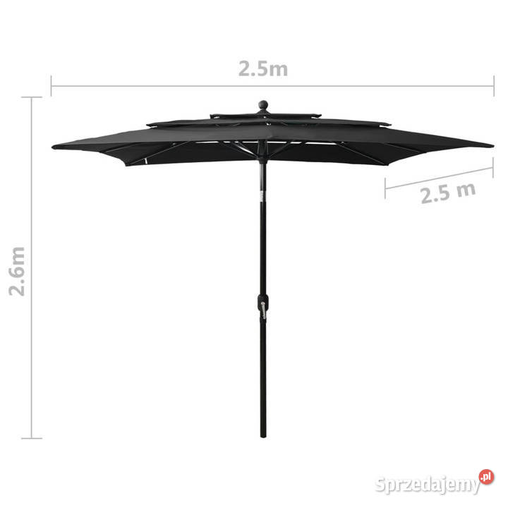 3poziomowy parasol na aluminiowym słupku czarny Warszawa