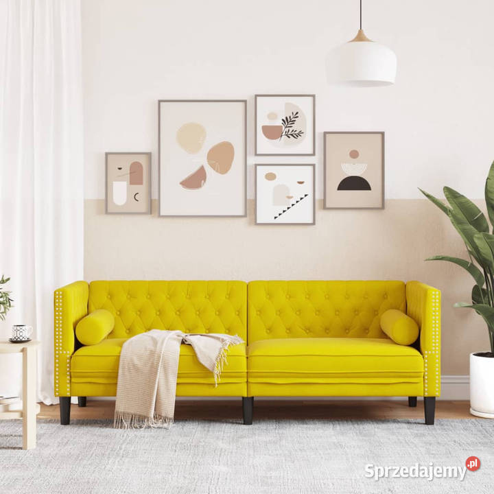 Sofa Chesterfield z wałkami trzyosobowa żółta Warszawa