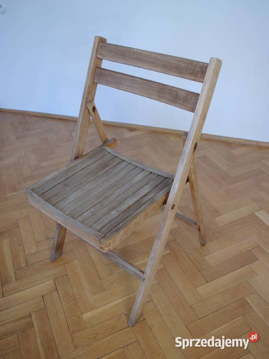 Krzesło drewniane składane retro vintage PRL Gdańsk