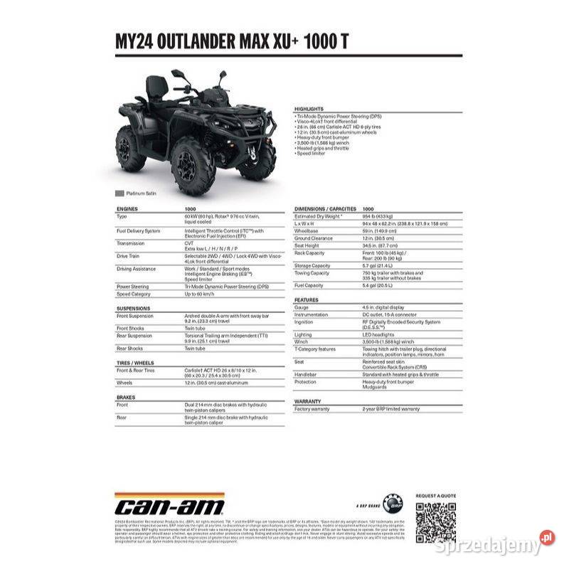 BRP quad CANAM OUTLANDER XU T 1000 2024r T3b Nowy Sącz