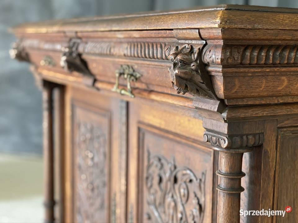 Rzeźbiona komoda dębowa w stylu neorenesansowym zachodniopomorskie Budno