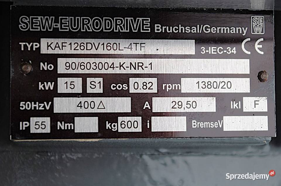 Motoreduktor kątowy 15kw 20obr SEW Kargowa