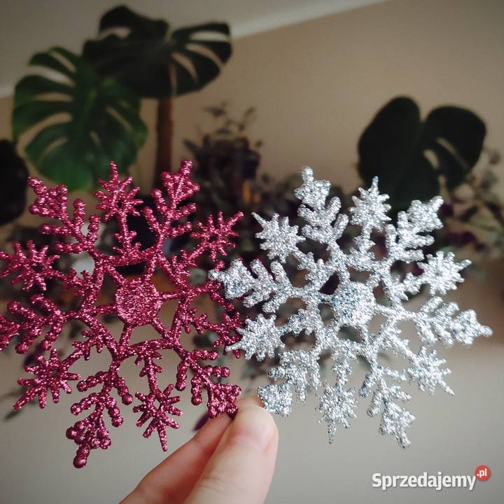 24 Śnieżynki płatki śniegu bordowe srebrne Pozostałe