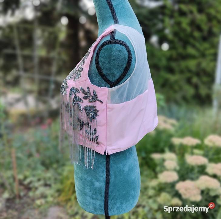 Różowy crop top bluzka L 40 XL 42 róż cekiny Szczecin