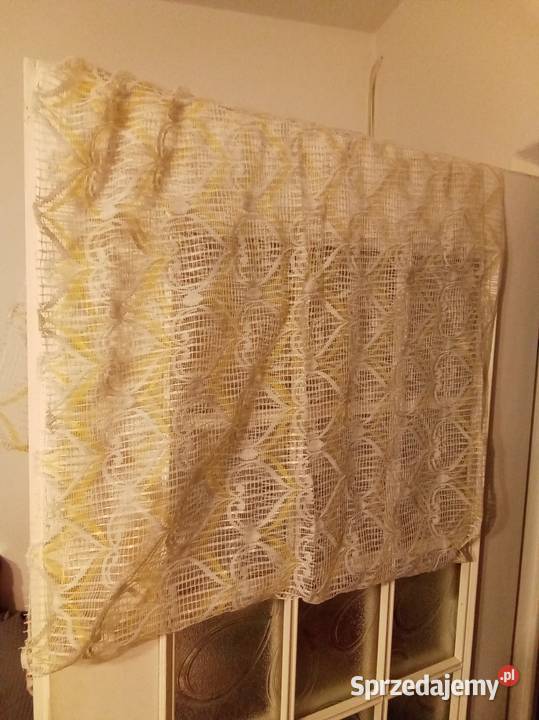 Firana biało żółta w serca PRL 2 sztuki
