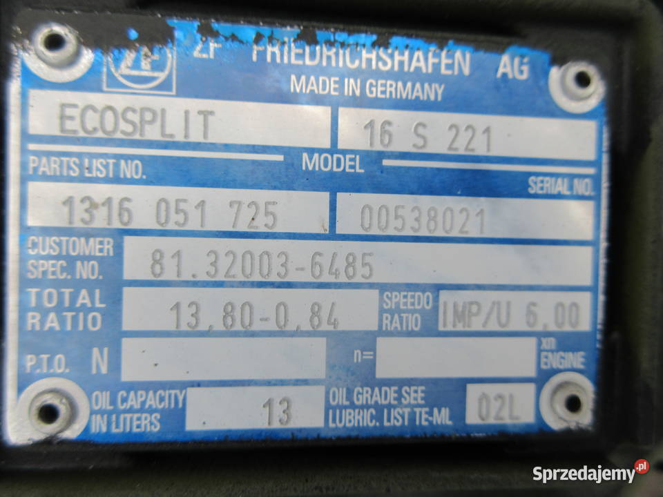 SKRZYNIA BIEGÓW MAN F2000 16S221 81320036485 Wąchock sprzedam