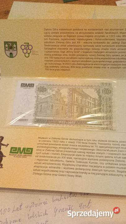 Banknot Kolekcjonerski 100 LAT MUZEUM W ZIELONEJ