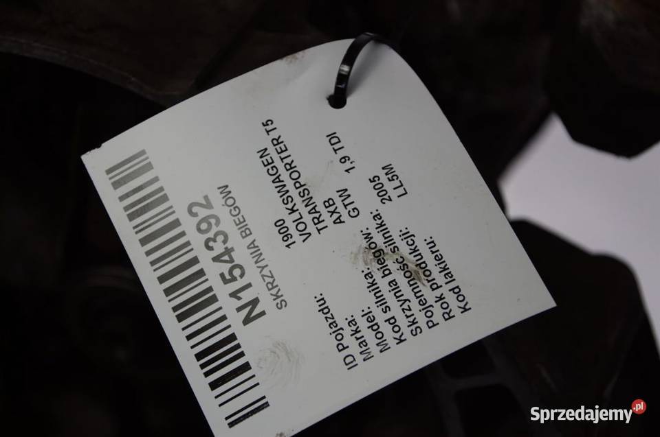 SKRZYNIA BIEGÓW VOLKSWAGEN TRANSPORTER T5 GTW kujawsko-pomorskie Lipno