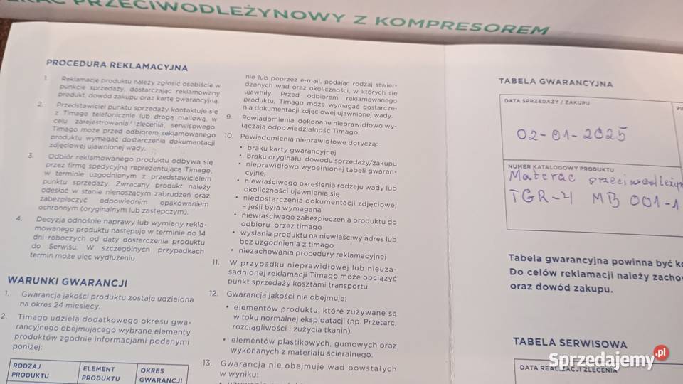 Materac PRZECIWODLEŻYNOWY do 135 Z KOMPRESOREM Zielona Góra