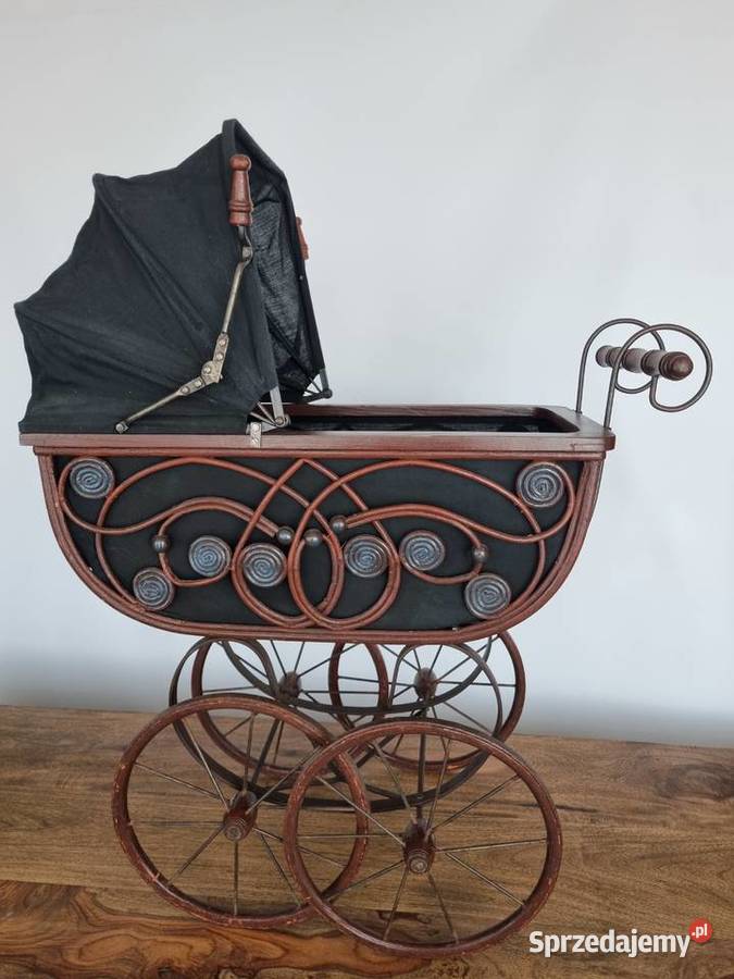 Zabytkowy dekoracyjny wózek lalek Art Deco Duży Płock
