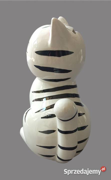 Skarbonka ceramiczna biały kotek w czarne pręgi