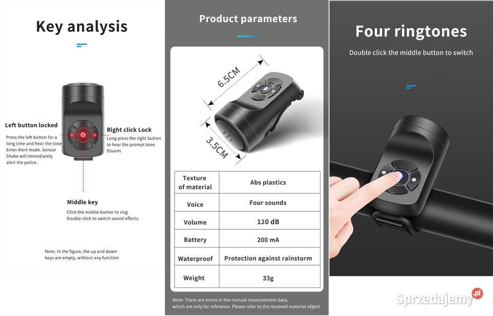 Elektryczny dzwonek rowerowy i alarm na sprzedam