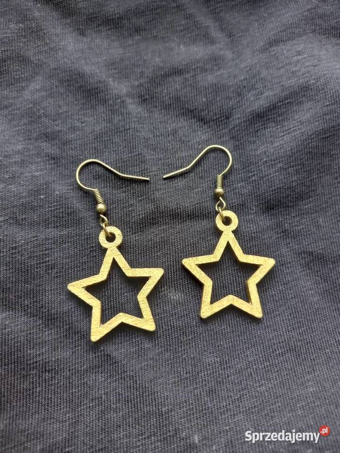 Kolczyki Gwiazdki drewniane handmade
