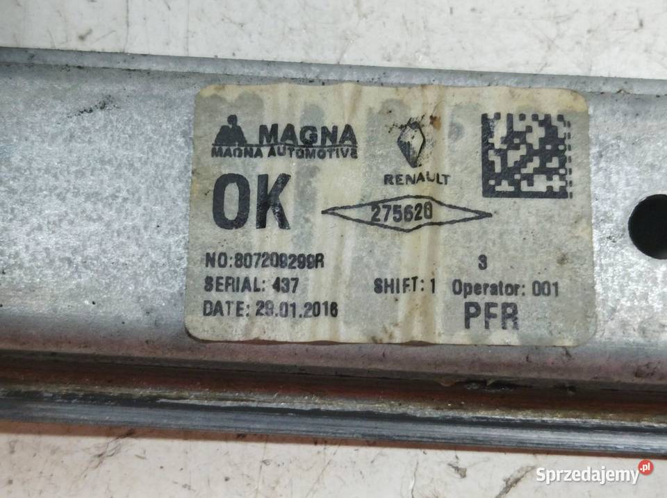 MECHANIZM SZYBY PRAWY PRZÓD Dacia Logan II 2012 Mechanizmy opuszczania szyb