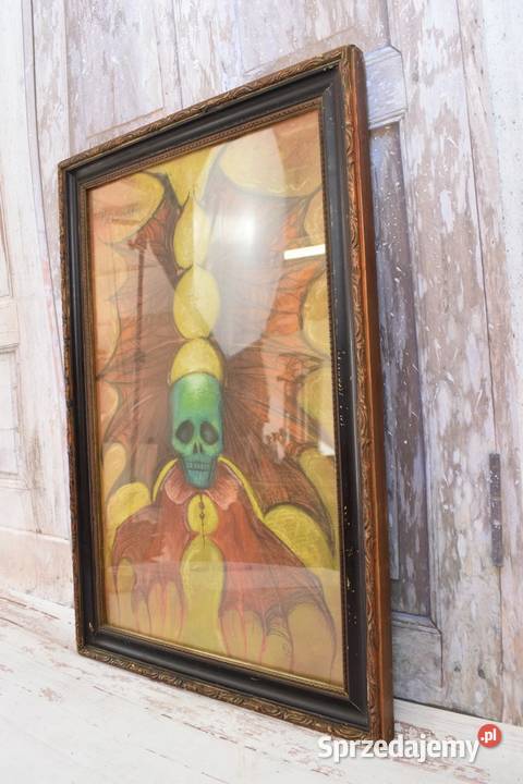 Beksiński Pastel na Kartonie Szkłem Stary Obraz małopolskie Kraków