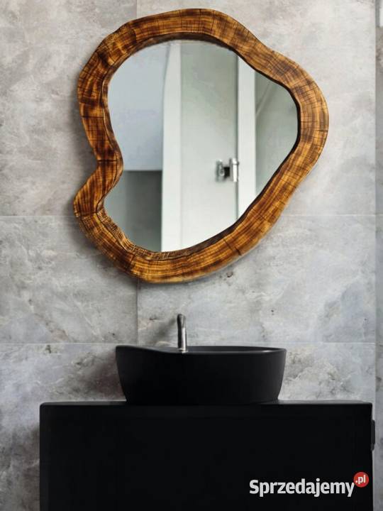 okrągłe lustro dekoracyjne drewniane do łazienki