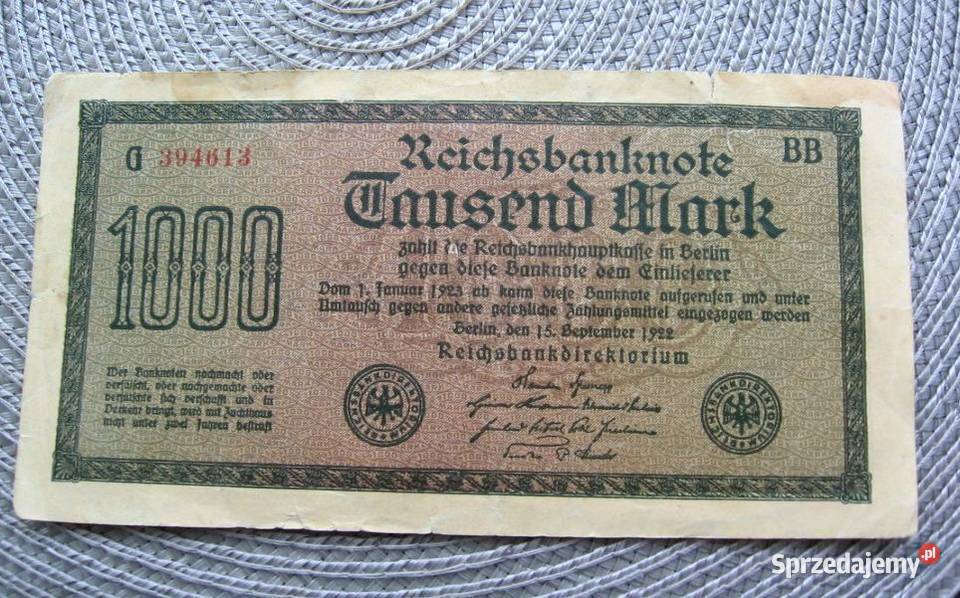 Niemcy 1000 Reischbanknote 1922r Kalisz sprzedam