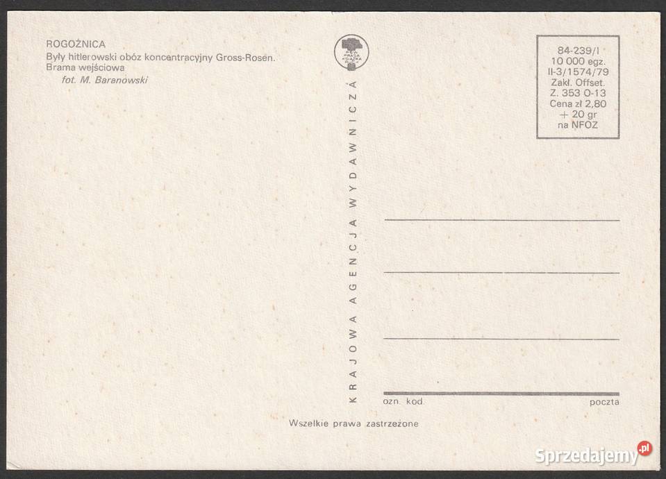 ROGOŹNICA GROSS ROSEN OBÓZ BRAMA 1979 BEZ OBIEGU