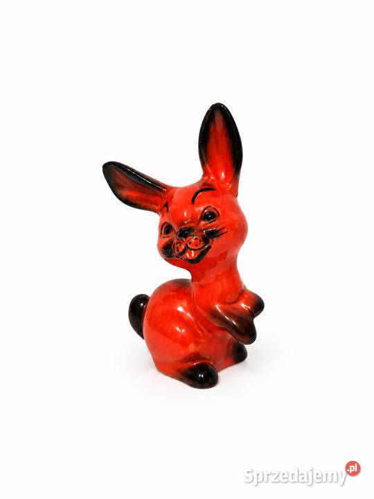 Figurka retro zając królik czerwony midcentury Poddębice
