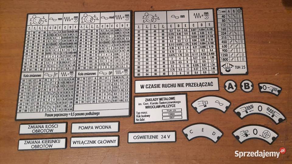 Tokarka TUH25 Tabliczka Tabliczki Tabela Gwintów Zelów sprzedam