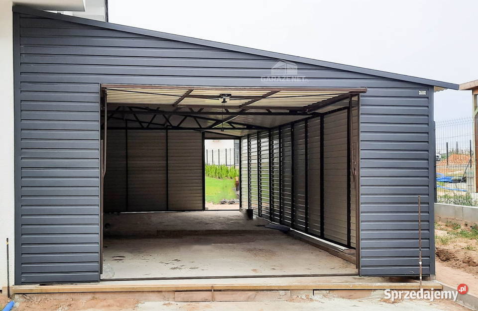 GARAŻ BLASZANY 5m x 8m SPAD W PRAWO BRAMA sprzedam