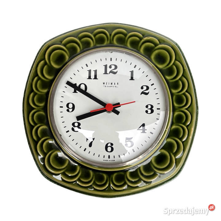 Ceramiczny zielony zegar ścienny Weimar Niemcy Warszawa