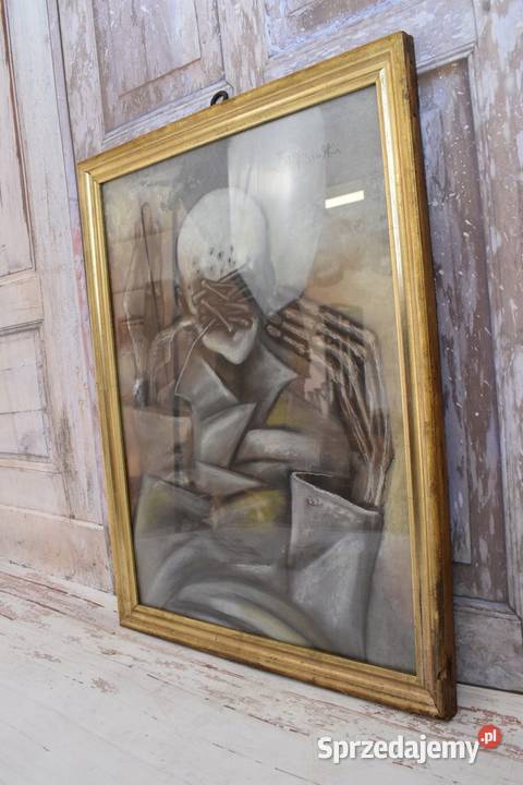 Beksiński Pastel na Kartonie Szkłem Stary Obraz Kraków sprzedam