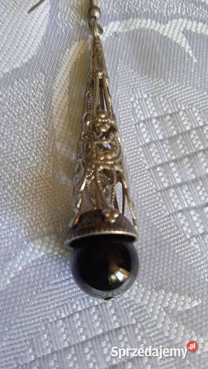 DŁUGIE STOŻKOWE KOLCZYKI SREBRZONE Z ONYKSEM Zegarki i Biżuteria