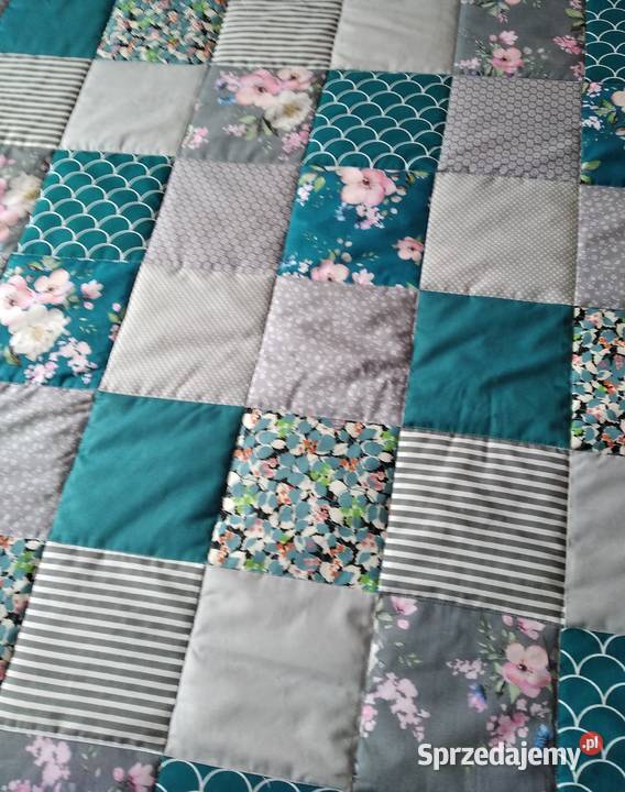 Narzuta patchwork 145205 Szmaragdowy Kwiat odcienie szarości Olsztyn