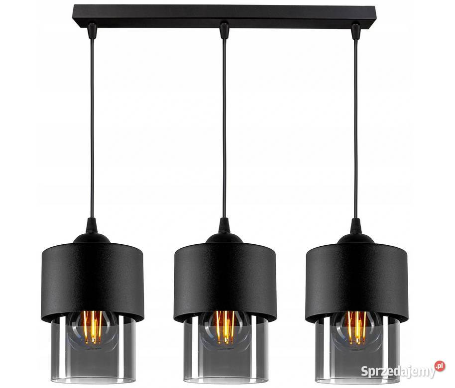 LAMPA WISZĄCA SUFITOWA potrójna czarna szklana Choroszcz